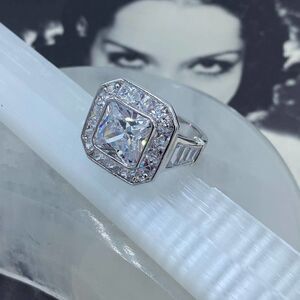 Clear CZ Statement Ring – Rhodium Brass Setting, Sizes 5 & 9